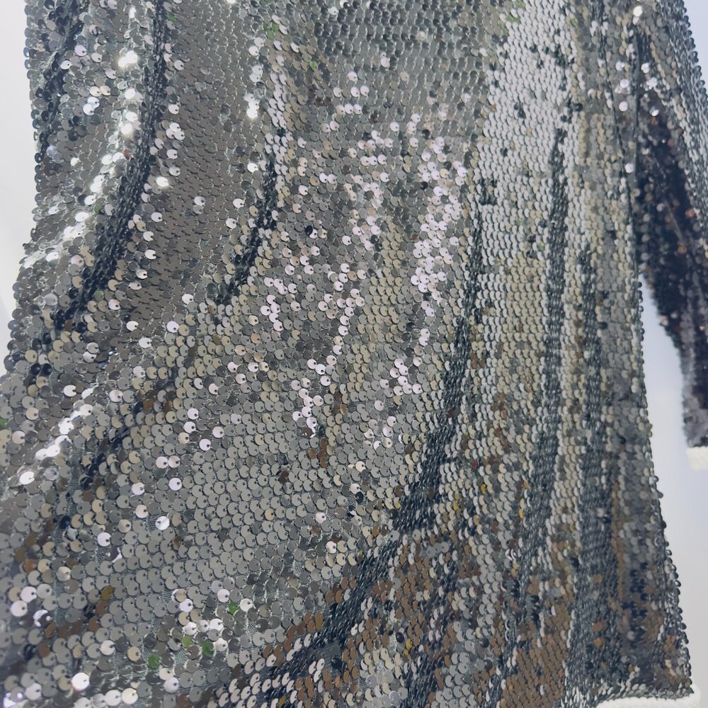 NWT Iman Black Sequin Jacket w White Trim Size L 4 Pockets - Picture 11 of 16